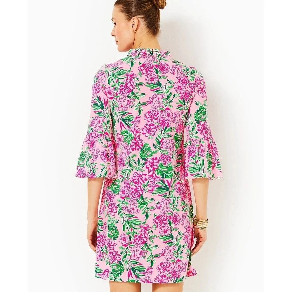 Lilly Pulitzer Hayes Conch Shell Ruffle Mini Dress Floral Print Cotton L 288174 - Picture 4 of 10